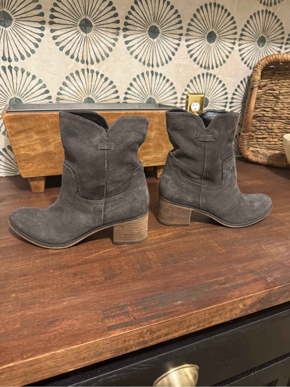 Franco Sarto Gray Suede Ankle Booties with Block Heels